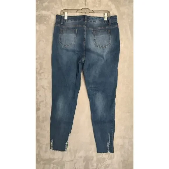 Ashley Stewart, Womens Jeans, Blue, Size 14, Stretchy, Tappered Leg, Distressed - Picture 2 of 13